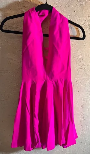 Amanda Uprichard Fuchsia Halter 100% Silk Dress colorful mini halter designer S thumbnail 1