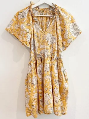 Dress Size Small Yellow Floral V Neck Ruffle Flowy‎ Summer Pocket Festival Boho thumbnail 1