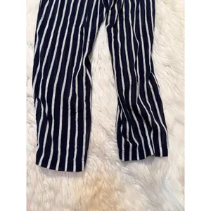 Womens Pull On Pant Navy Blue White Stripes Elastic Waist Lightweight Semi-Sheer thumbnail 8