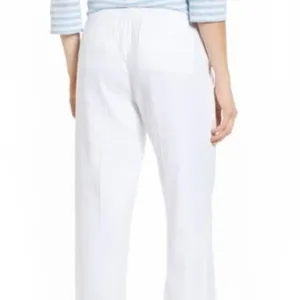 Nordstrom Signature Women's Size 14 Drawstring Waist Pants White Linen Blend thumbnail 5