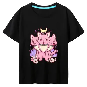 Anime Cats with Skull Graphic Print T-Shirt in Black, Size M​ thumbnail 1