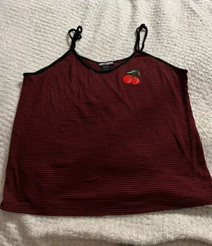 Hot Topic Medium  black and white stripe cherry patch spaghetti strap tank top thumbnail 1
