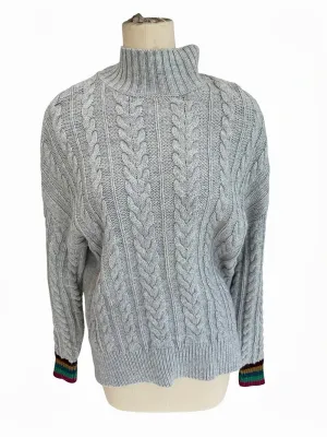 Boden Cable Knit Turtleneck Sweater Gray Large thumbnail 2