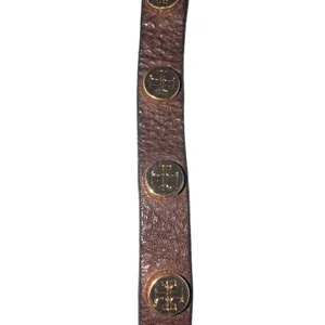 Tory Burch Leather Wrap Bracelet Brown Gold Tone Logo Studs Boho Chic Equestrian thumbnail 4