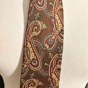 Land's End Handmade Tie Silk Necktie Mens Brown Paisley Classic Office thumbnail 2