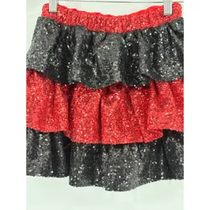 Fantastic Fawn Sequin‎ Tiered Mini Skirt Shorts Red Black Game Day Football NWT thumbnail 5
