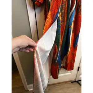 Women’s L Multicolor Abstract V-Neck Smocked Waist 3/4 Balloon Sleeve Maxi thumbnail 6
