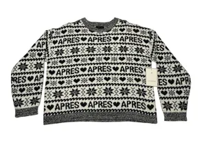 Calligraphe Après Ski Sweater Womens L BlackWhite Fair Isle Knit Winter Pullover thumbnail 1