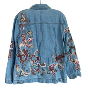 Erik‎ Stewart Vintage Denim Jacket Womens L Floral Embroidered Boho Size 2 thumbnail 2
