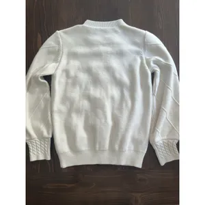 Cream Pom Pom‎ Chevron Knit Crewneck Sweater Puff Long Sleeve Cable Pullover XS thumbnail 4