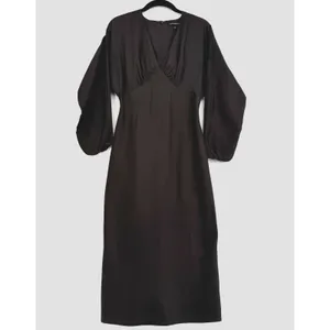 Banana Republic Satin Brown Bloussant-Sleeve Midi Dress V Neck Career Office 4 thumbnail 2