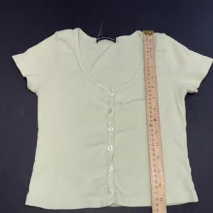 Brandi Melville Green Minimalist Full Button Cotton Crop Short Sleeve‎ Top 0 thumbnail 5