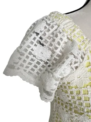 Emma & Michele White Crochet Yellow Underlay Flutter Sleeve Dress Size M thumbnail 6