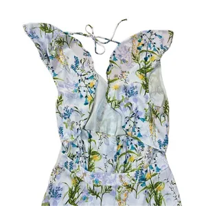 Adelyn Rae ruffle floral midi open back sky blue‎ dress sz M thumbnail 10