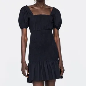 ZARA Black Smocked Puff Sleeve Square Neck Mini Dress‎ Size S thumbnail 2