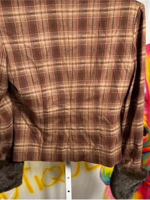 S313. WAYF Brown Plaid Wool-Blend Jacket with Faux Fur Trim thumbnail 4