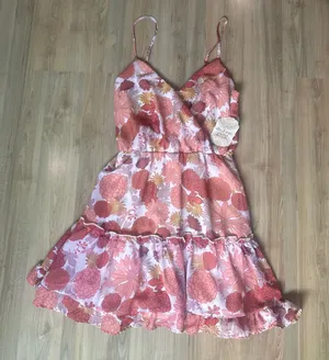 NEW Altar'd State Pink Floral Tiered Mini Dress Size Xtra Small Boho V Neck thumbnail 1