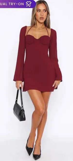White Fox Long Sleeve Mini Dress Wine size XS thumbnail 1