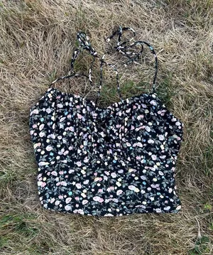 Abercrombie Black Floral Cross Back Crop Top thumbnail 1