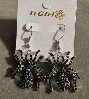 It Girl Silver Tone Rhinestone Spider Earrings thumbnail 1