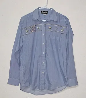Vintage Western cowgirl blouse medium‎ long sleeve pin stripe Americana top thumbnail 1