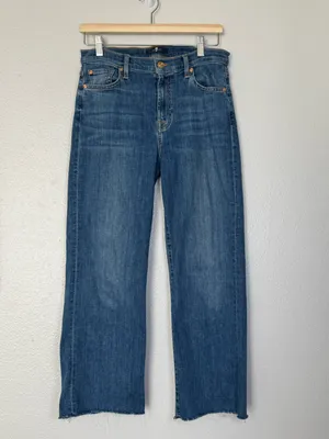 7 For All Mankind Cropped Alexa Blue Raw Hem Denim Jeans Size 28 thumbnail 2