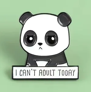 Panda I Can’t‎ Adult Today Brooch Pin Enamel Black/White thumbnail 1