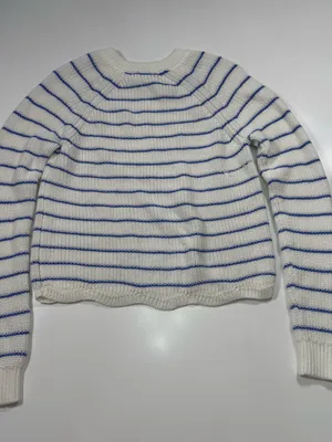 Autumn Cashmere White Crewneck Sweater with Blue Stripes thumbnail 6
