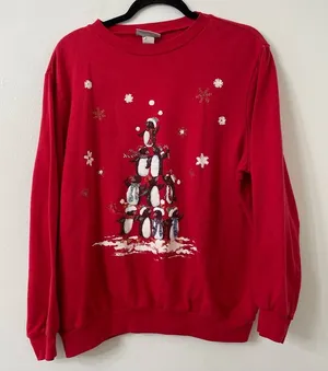 {L} Blair Penguin Tower Pyramid Vintage Grandma Sweatshirt Christmas Winter thumbnail 1