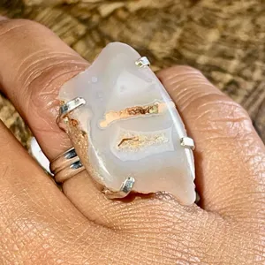 Beautiful Raw Druzy Quartz Ring Size 7 Orange thumbnail 2