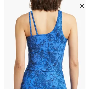 Zella Strength Crop Asymmetrical Tank Blue Mykonos Spindrift Print Size Medium thumbnail 9