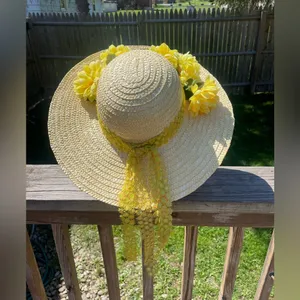 Vintage Kentucky Derby Straw Floral Hat Yellow thumbnail 6