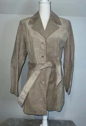 Women's BKE Diva Beige Suede Trench Coat M thumbnail 1