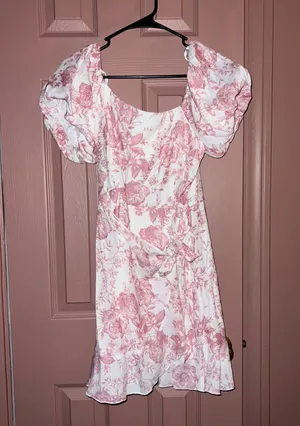 Pink Floral Tie Short Dress thumbnail 1