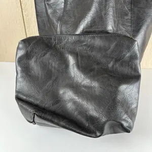 Anthropologie Leather Akimbo Shoulder Tote Bag w/ Pouch Black Charcoal Brass thumbnail 2