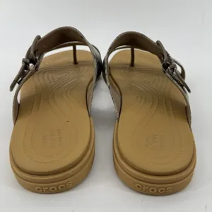Crocs Tulum Toe Post Toe Sandal Snakeskin Gray Tan Women 8 Strappy Slip On Flip thumbnail 6