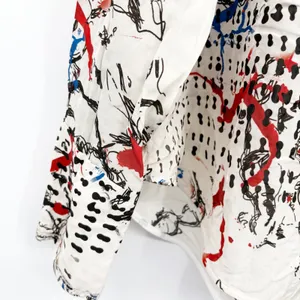 ZARA Womens Abstract Face Graffiti Print Artsy Viscose Button Down Shirt Size L thumbnail 2