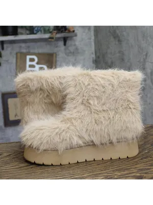 A New Day Faux Fur Platform Booties Fuzzy Brown 7M thumbnail 6