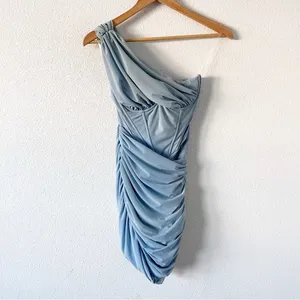 House of CB Clementine Baby Blue Cut Out Bodycon Ruched Cocktail Mini Dress thumbnail 3