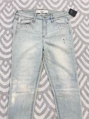 ABERCROMBIE & FITCH High Rise Super Skinny Beaded Light Wash Jeans 10 NWT thumbnail 2
