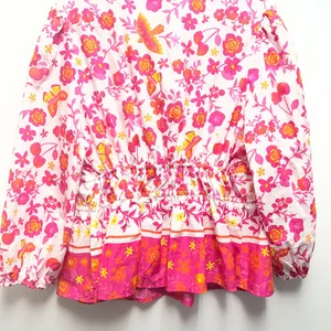 floral long sleeve button down top in vibrant pink, orange, and yellow hues thumbnail 2