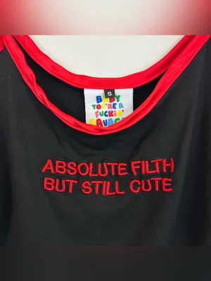 Omighty Absolute Filth But Still Cute Black Red Y2K Cropped Tank Size Small thumbnail 3