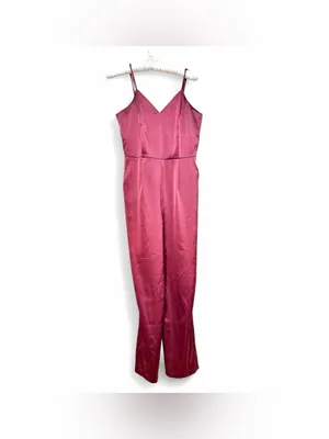 Lulus Women’s Touch of Heaven Burgundy Satin Sleeveless Jumpsuit size Large thumbnail 4
