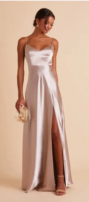 Birdy Grey Satin Taupe Jay Maxi Dress Medium thumbnail 1