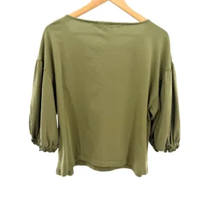 Nation LTD Organic Cotton Puff‎ Sleeve Sandra Boat Neck Top Olive Green Womens L thumbnail 6