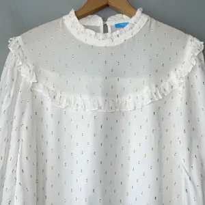 Draper James Ruffled Peasant Top Size XL White Metallic Gold Romantic Holiday thumbnail 2