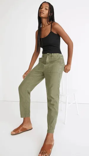 Madewell Griff Tapered Fatigue Green Cropped Cargo Pants Size 34 thumbnail 1
