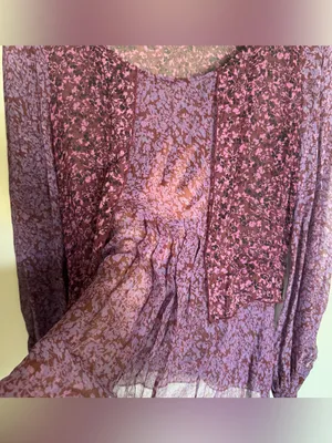 Cabi Silk Sonnet Blouse Purple Mangenta Long Sleeve Sheer Floral Boho Size S thumbnail 5