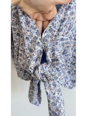 Abercrombie & Fitch Linen Blend Floral Tie Front Crop Top Puff Sleeve XS thumbnail 6