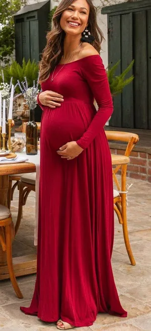 Pinkblush Burgundy Off Shoulder Maternity Dress thumbnail 1
